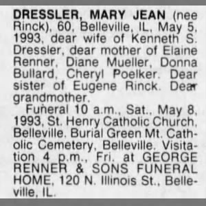 Obituary for MARY JEAN DRESSLER