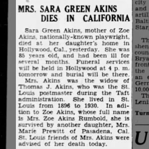 Obituary Sara Green Akins